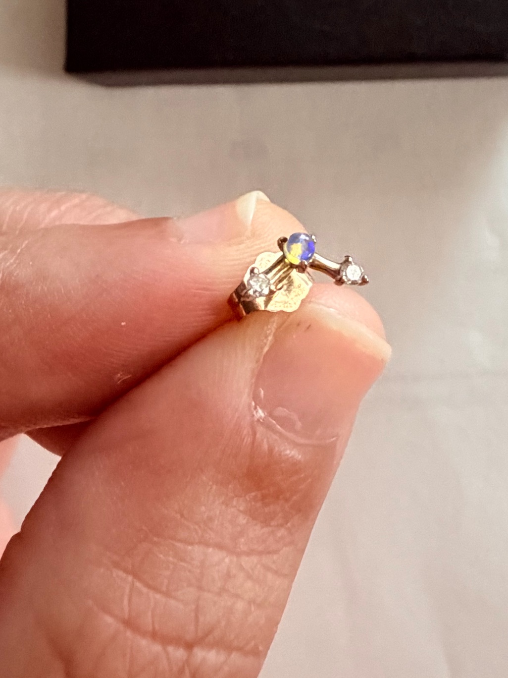 Wwake Mini Three-Step Point Earring - Single 14k Gold, Blue Opal And Diamonds — image 4 of 4